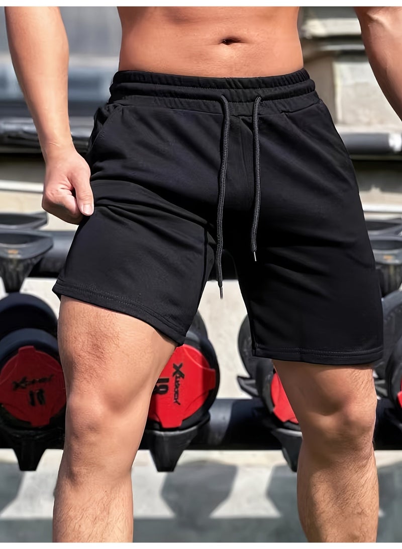 Men's Black Sports Shorts Casual Sweat Shorts Elastic Waist Activewear Gym Shorts For Men - Image 1