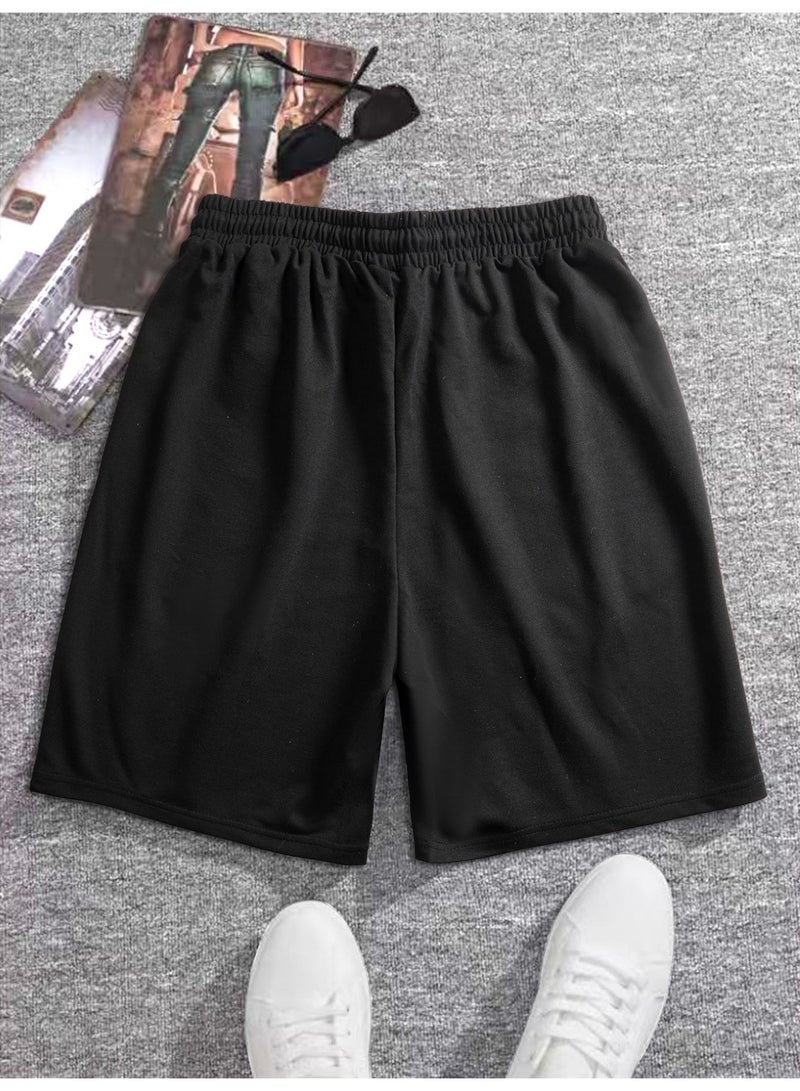 Men's Black Sports Shorts Casual Sweat Shorts Elastic Waist Activewear Gym Shorts For Men - Image 4
