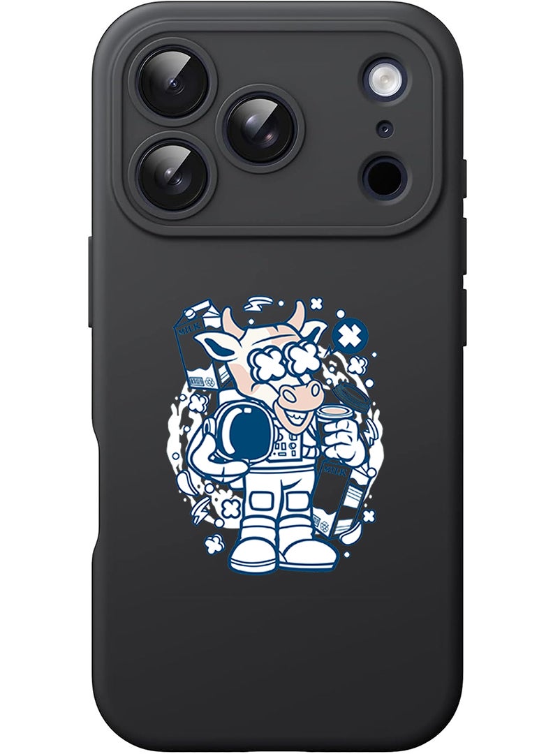 Theodor Protective Slim Fit Case Liquid Silicone Cover with Full Body Protection Anti-Scratch Shockproof Case For Apple iPhone 17 Pro (Black) Cow astronaut - Image 1