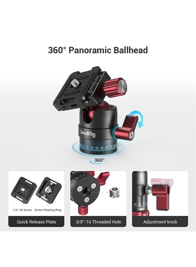 SmallRig Tripod Ball Head 360 Degree Rotating Panoramic Ballhead with 1/4 inch Quick Shoe Plate, Max Load up to 5 kg/ 11lb, for Tripod Monopod Slider DSLR Camera Camcorder - 3034 - Image 2