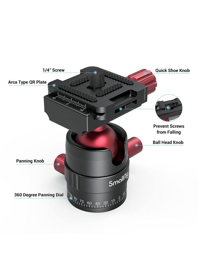 SmallRig Tripod Ball Head 360 Degree Rotating Panoramic Ballhead with 1/4 inch Quick Shoe Plate, Max Load up to 5 kg/ 11lb, for Tripod Monopod Slider DSLR Camera Camcorder - 3034 - Image 5