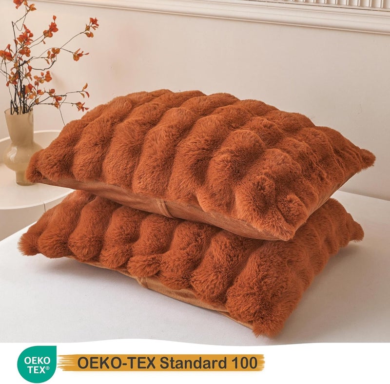 LIFEREVO 2 Pieces Fluffy Faux Rabbit Fur Pillow Cases, Luxury Soft Plush Shaggy Bubble Pillowcases King Size with Zipper, Furry Fuzzy Long Pillow Shams for Adult Girls Kids Teens 20x36, Burnt Orange - Image 3