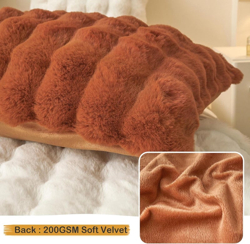 LIFEREVO 2 Pieces Fluffy Faux Rabbit Fur Pillow Cases, Luxury Soft Plush Shaggy Bubble Pillowcases King Size with Zipper, Furry Fuzzy Long Pillow Shams for Adult Girls Kids Teens 20x36, Burnt Orange - Image 5
