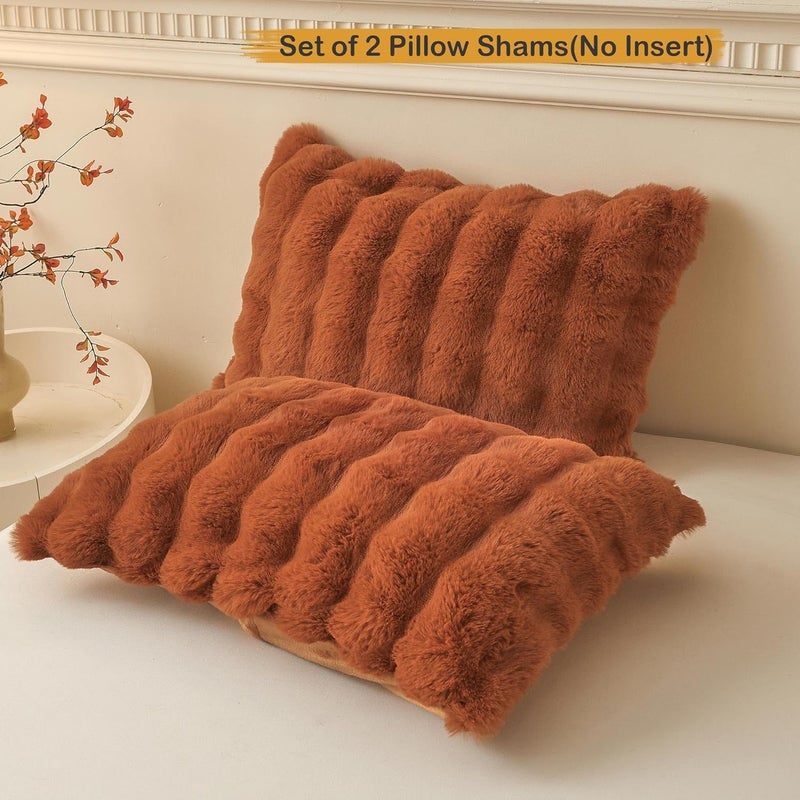 LIFEREVO 2 Pieces Fluffy Faux Rabbit Fur Pillow Cases, Luxury Soft Plush Shaggy Bubble Pillowcases King Size with Zipper, Furry Fuzzy Long Pillow Shams for Adult Girls Kids Teens 20x36, Burnt Orange - Image 2