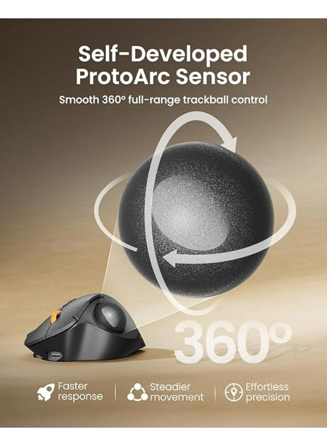 ماوس تراكبول لاسلكي بلوتوث ProtoArc EM02، مريح، قابل لإعادة الشحن، رمادي - Image 3