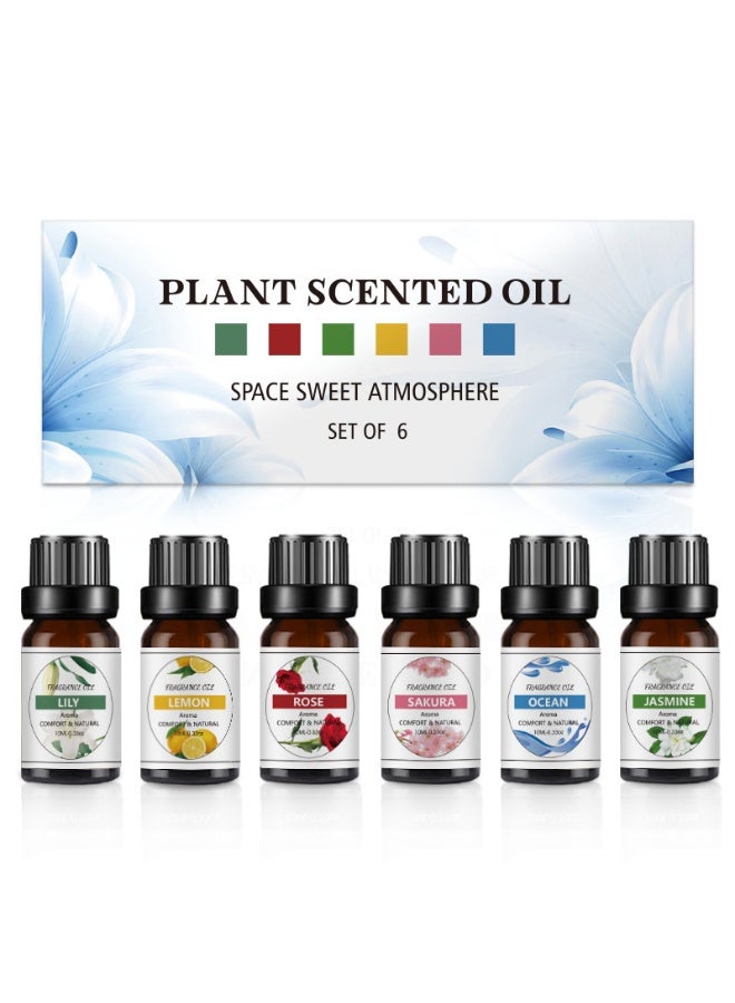 6 pieces of 10 mL essential oils for water-soluble aromatherapy Sandalwood, Sweet Orange, Lavender, Eucalyptus, Lemon, and Mint essential oils Humidifier and Aroma Diffuser Oil for Aromather - Image 1