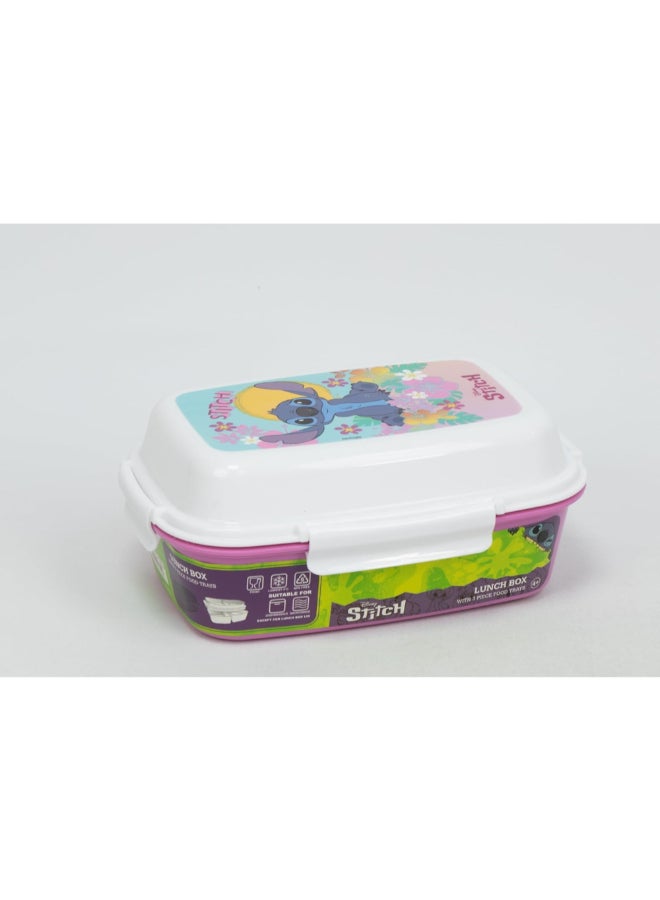 SunCe Disney Stitch 4-Clip Closure Rectangular Lunch Box Pink and White 5.9 x 3.54 x 8.66 Inch SUNS-4404SCH  - Image 2