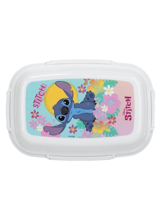 SunCe Disney Stitch 4-Clip Closure Rectangular Lunch Box Pink and White 5.9 x 3.54 x 8.66 Inch SUNS-4404SCH  - Image 1