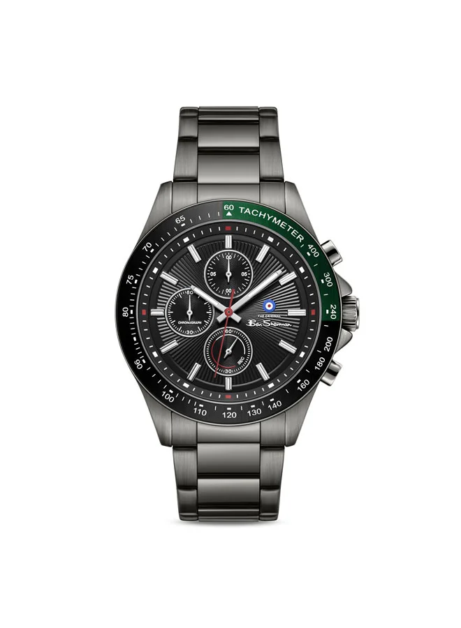 بين شيرمان Winchester Black Dial Gunmetal Stainless Steel Bracelet Chronograph Watch for Men, 43.2mm