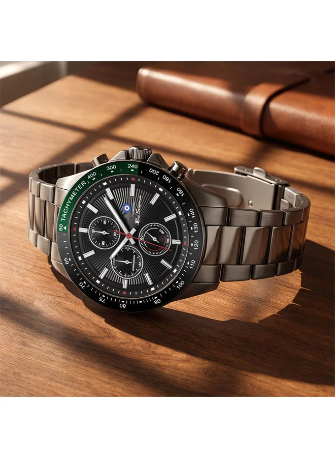 Ben Sherman Black Winchester Black Dial Gunmetal Stainless Steel Bracelet Chronograph Watch for Men, 43.2mm for Men | Best Price UAE