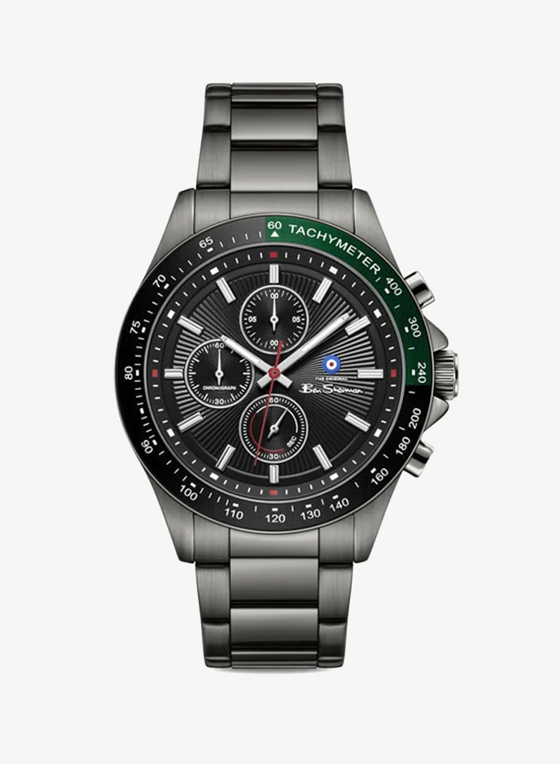 Ben Sherman Winchester Black Dial Gunmetal Stainless Steel Bracelet Chronograph Watch for Men, 43.2mm