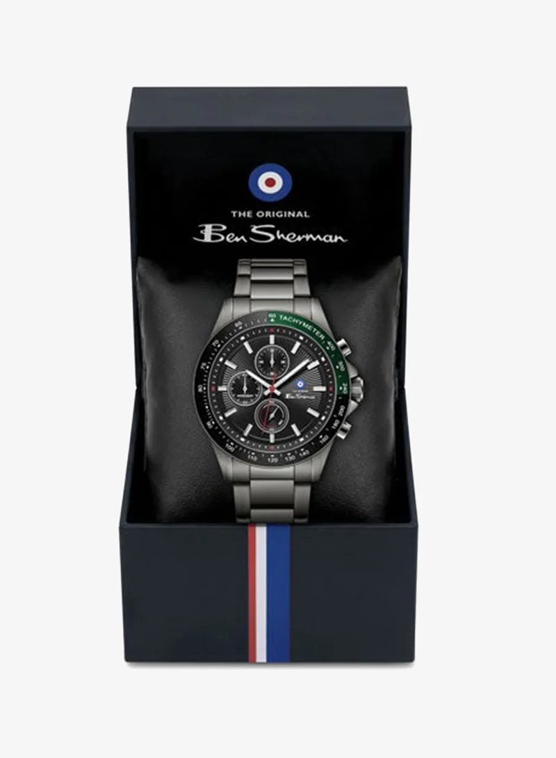 Ben Sherman Black Winchester Black Dial Gunmetal Stainless Steel Bracelet Chronograph Watch for Men, 43.2mm for Men | Best Price UAE