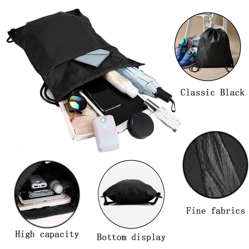 TRKETK Drawstring Sports Bag, Large Training Bag Swimming Sports Bag Waterproof PE Bags for Women Men Drawstring Bag for Travel Beach School Sport Gym (Black) - Image 4