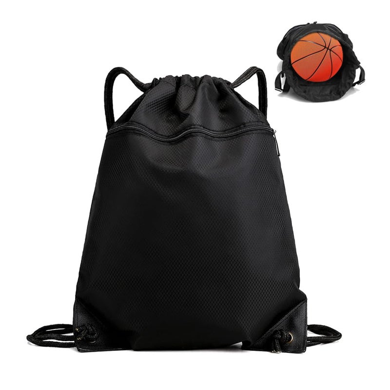 TRKETK Drawstring Sports Bag, Large Training Bag Swimming Sports Bag Waterproof PE Bags for Women Men Drawstring Bag for Travel Beach School Sport Gym (Black) - Image 1