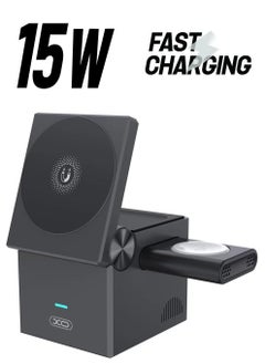 XO 3-in-1 Cube Compatible with MagSafe 15W Fast Charging Foldable Wireless Charger Station Compatible with iPhone 15/14/13 Apple Watch 1-8/Ultra AirPods Pro Magnetic wireless charger (CX027)