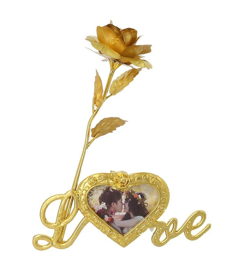 Gift Gallery Gold Plated Gold Rose with Gift Box and With Love Stand With Photo Frame - Image 1