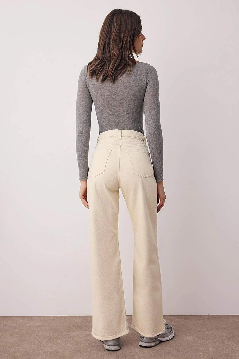 trendyol Ecru High Waist Ankle Length Culotte 100% Cotton Jeans - Image 4