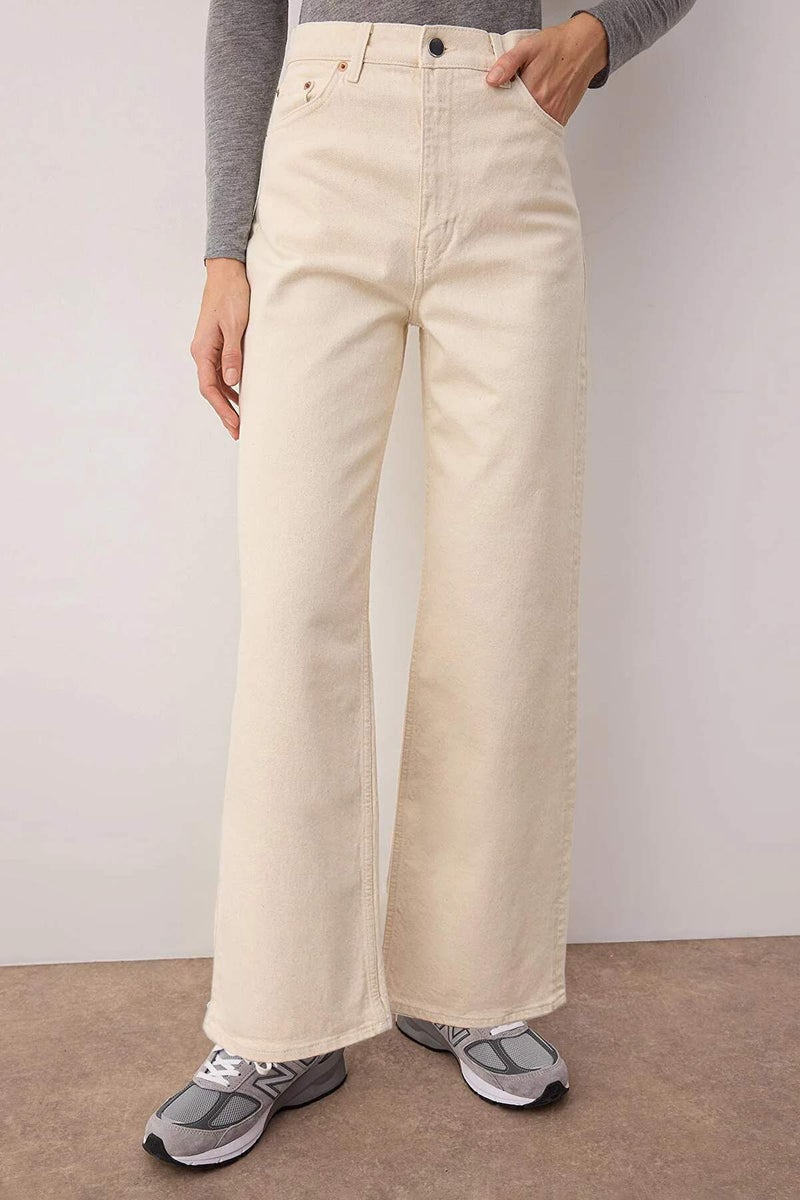 trendyol Ecru High Waist Ankle Length Culotte 100% Cotton Jeans - Image 3