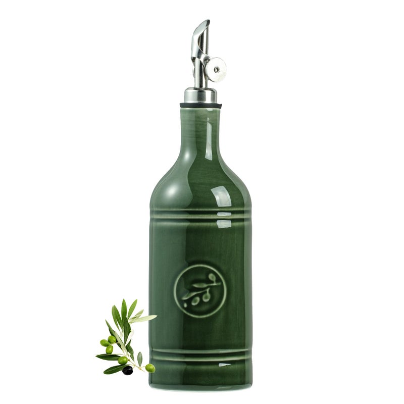 MIKIGEY Olive Oil Dispenser Bottle with Spout, 18 oz Ceramic Oil Dispensers for Kitchen, Opaque Cruet, EVOO & Vinegar Bottle with Automatic Stainless Steel Pourer, Pack of 1, Jade Green - Image 1