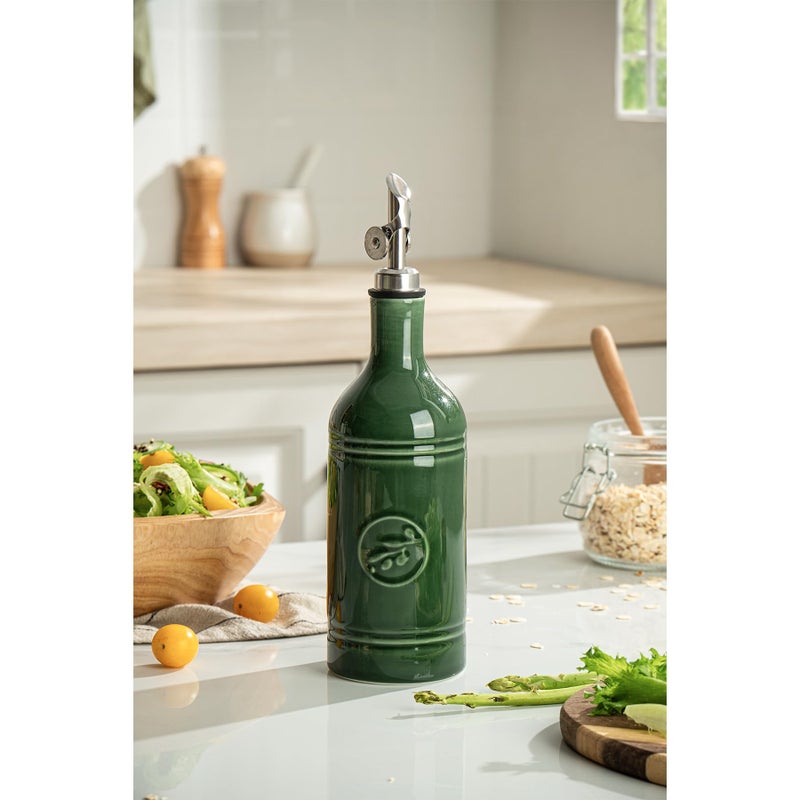 MIKIGEY Olive Oil Dispenser Bottle with Spout, 18 oz Ceramic Oil Dispensers for Kitchen, Opaque Cruet, EVOO & Vinegar Bottle with Automatic Stainless Steel Pourer, Pack of 1, Jade Green - Image 2