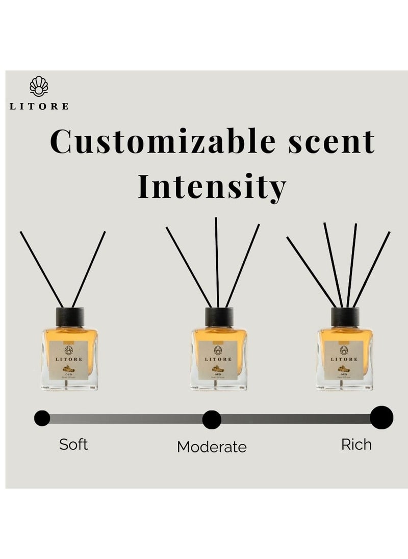 Litore Litore Reed Diffuser - Oud Fragrance, 100ml | Long-Lasting Home Fragrance | Natural & Elegant Room Diffuser  - Image 4