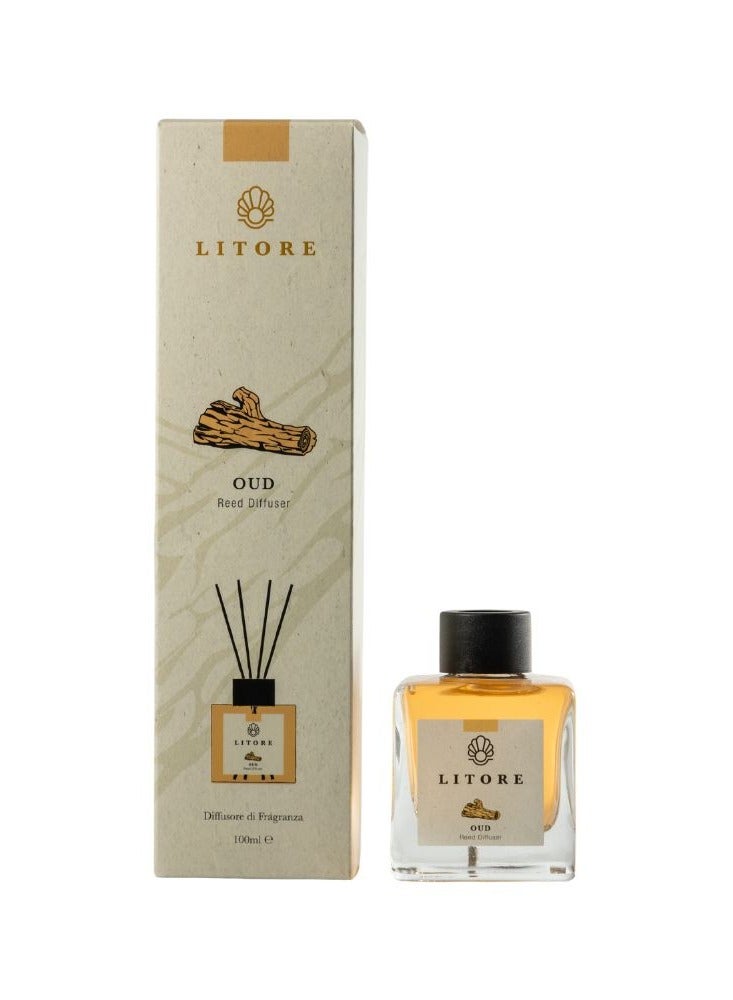 Litore Reed Diffuser - Oud Fragrance, 100ml | Long-Lasting Home Fragrance | Natural & Elegant Room Diffuser - Image 1