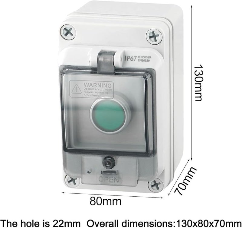 Outdoor Waterproof IP66 Push Button Box 5 1x3 1x3 9 Inch Self Reset Switch - Image 5