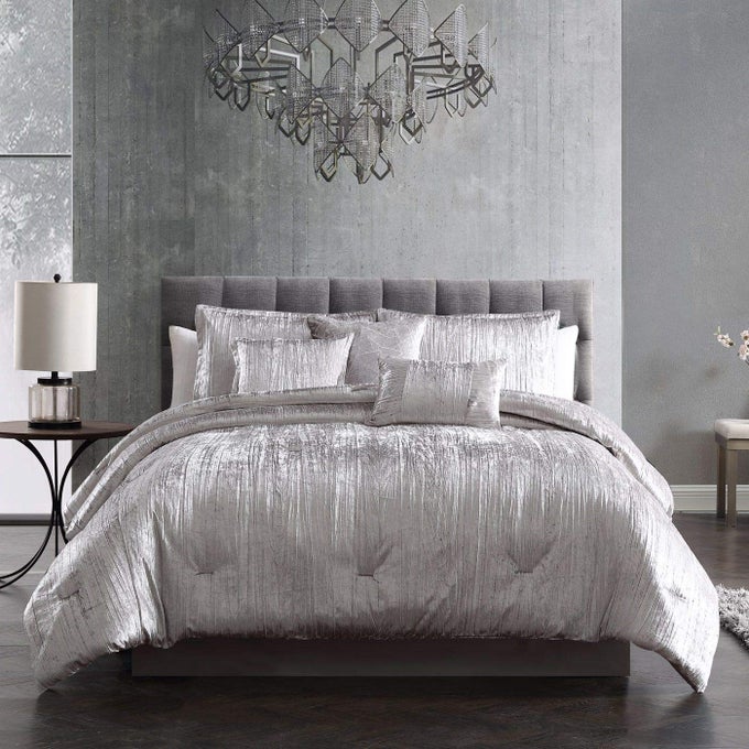 TURIN COMFORTER SET QUEEN SILVER 7PIECE SET