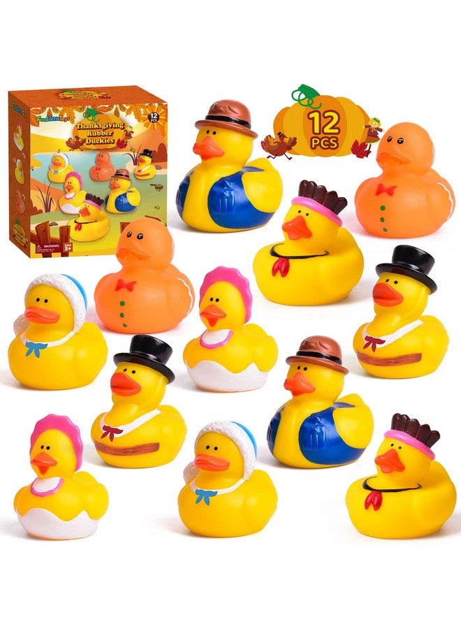 FUN LITTLE TOYS 12 PCS Thanksgiving Rubber Ducks in Bulk for Kids, Assorted Turkey & Pilgrim Toy Duckies for Bath Toys, Party Favors, Themed Bathtub Toys - Image 1