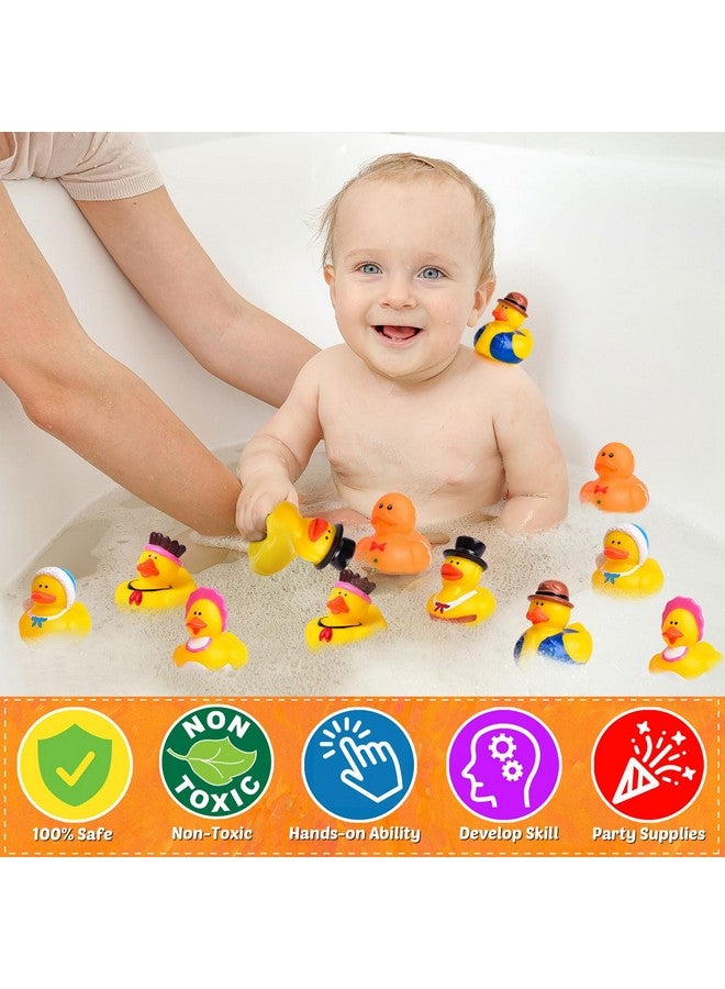 FUN LITTLE TOYS 12 PCS Thanksgiving Rubber Ducks in Bulk for Kids, Assorted Turkey & Pilgrim Toy Duckies for Bath Toys, Party Favors, Themed Bathtub Toys - Image 3