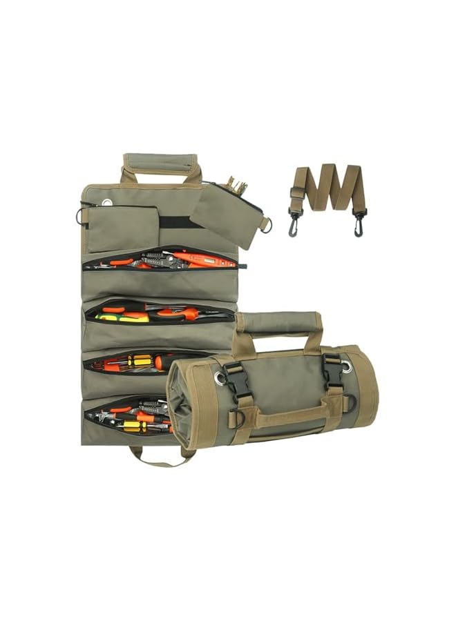 jaexest Tool Bag Roll Up – Heavy Duty Tool Organizer with 2 Detachable Zipper Pouches | Portable Roll-Up Tool Storage for Men – Great Gift for Dad, Husband, Mechanic, Electrician & DIY Enthusiast – Black - Image 1