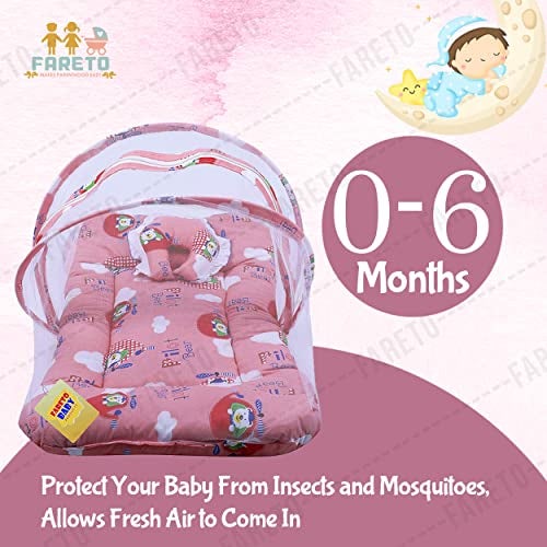 Fareto Cotton Baby Modern Mattress With Mosquito Net(0-6 Months) (Peach) - Image 4
