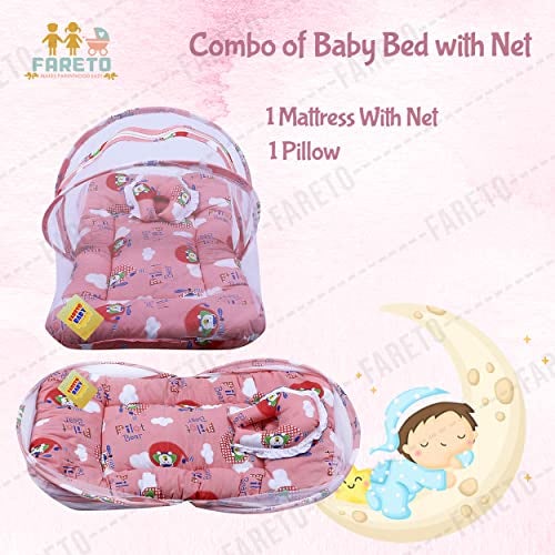 Fareto Cotton Baby Modern Mattress With Mosquito Net(0-6 Months) (Peach) - Image 2