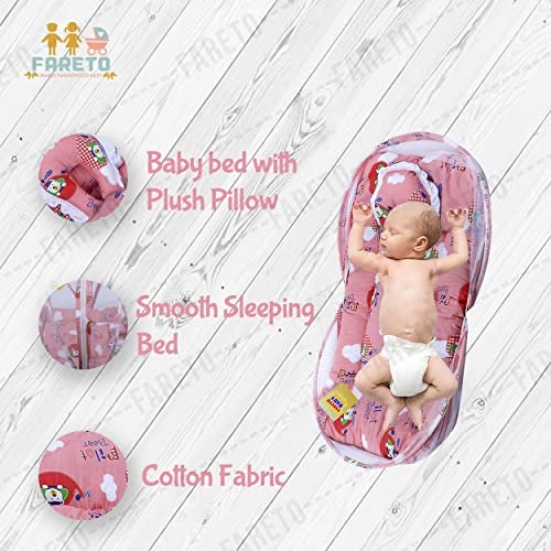 Fareto Cotton Baby Modern Mattress With Mosquito Net(0-6 Months) (Peach) - Image 3