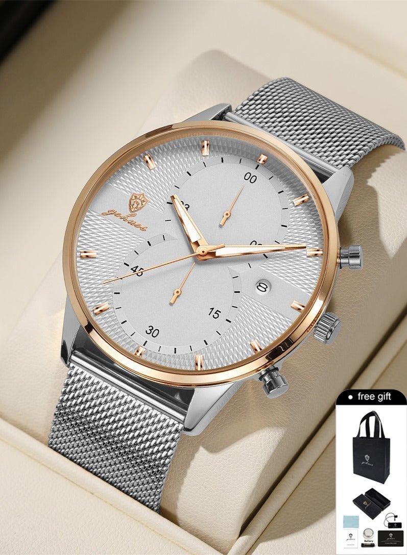 GOHUOS Men Watches Top Brand Luxury Waterproof Date Clock Male  Stainless Steel Strap Casual Quartz Watch Sports Wrist Watch Men - 45mm - Image 1