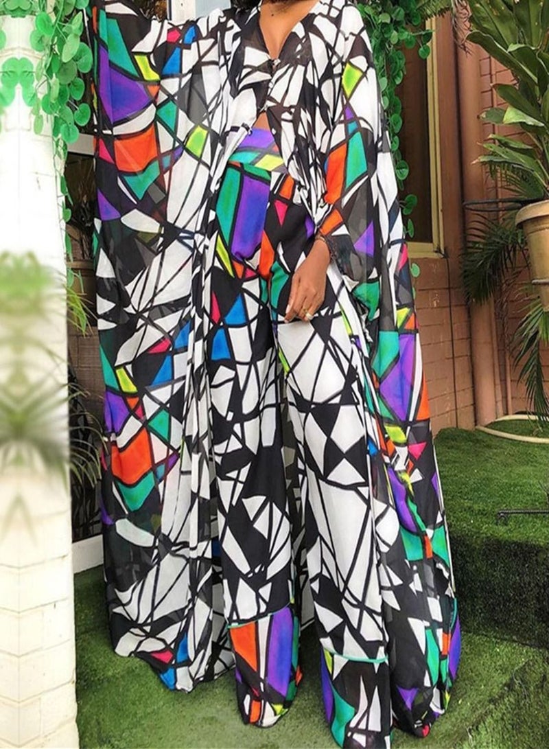 Loquat Chiffon Cardigan Loose Oversized Trousers Two-Piece Suit Abaya Multicolour