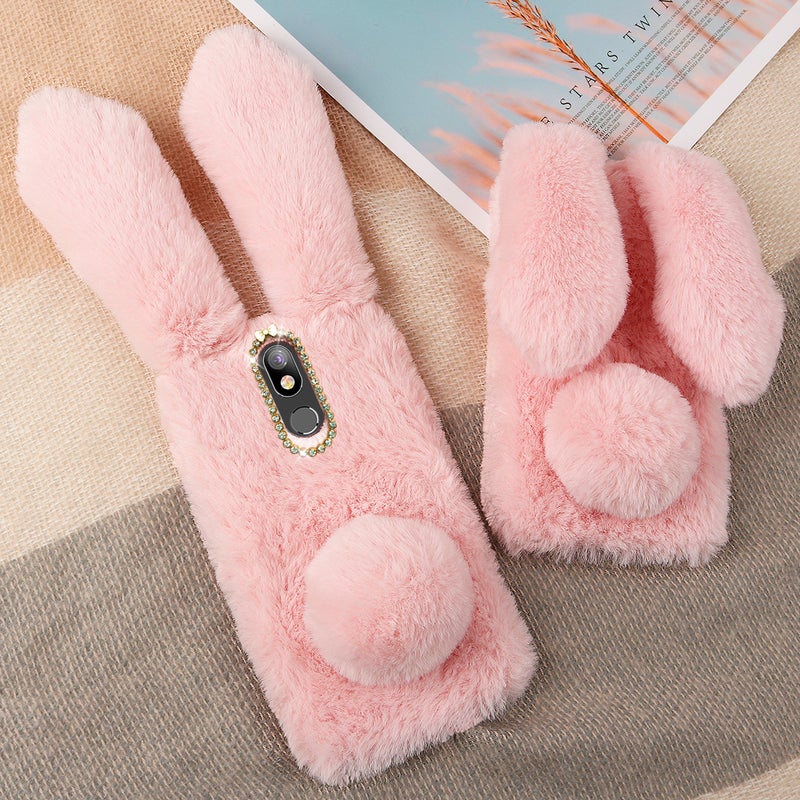 2pcs Plush Phone Cover Ear Four Seasons All- Warm Rhinestone Camera Frame TPU Phone Case Phone Shell Compatible with LG ( ) - Image 2