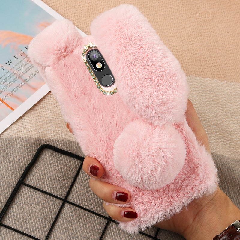 2pcs Plush Phone Cover Ear Four Seasons All- Warm Rhinestone Camera Frame TPU Phone Case Phone Shell Compatible with LG ( ) - Image 3