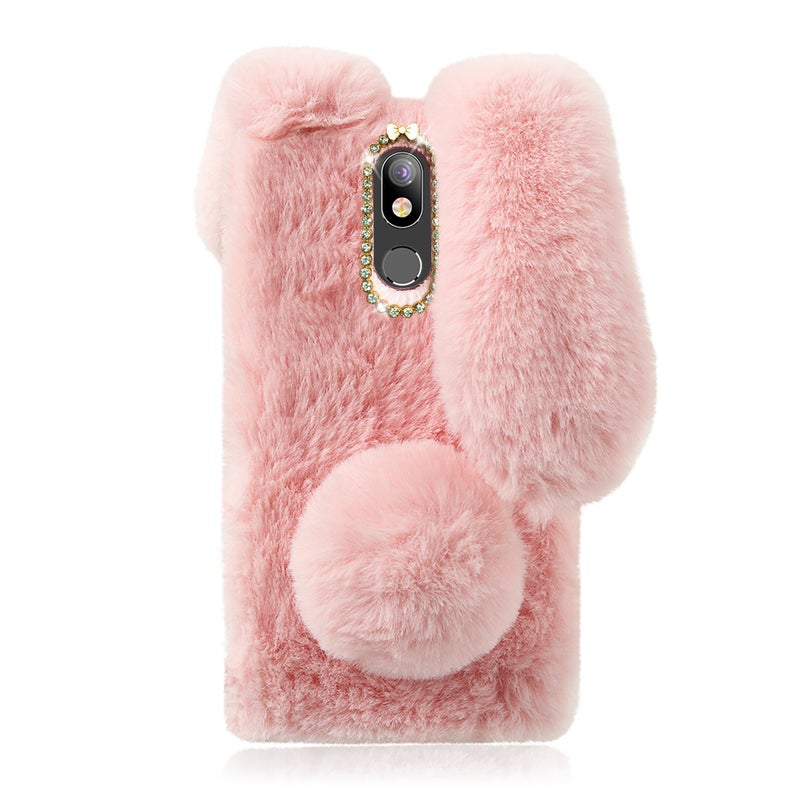 2pcs Plush Phone Cover Ear Four Seasons All- Warm Rhinestone Camera Frame TPU Phone Case Phone Shell Compatible with LG ( ) - Image 1