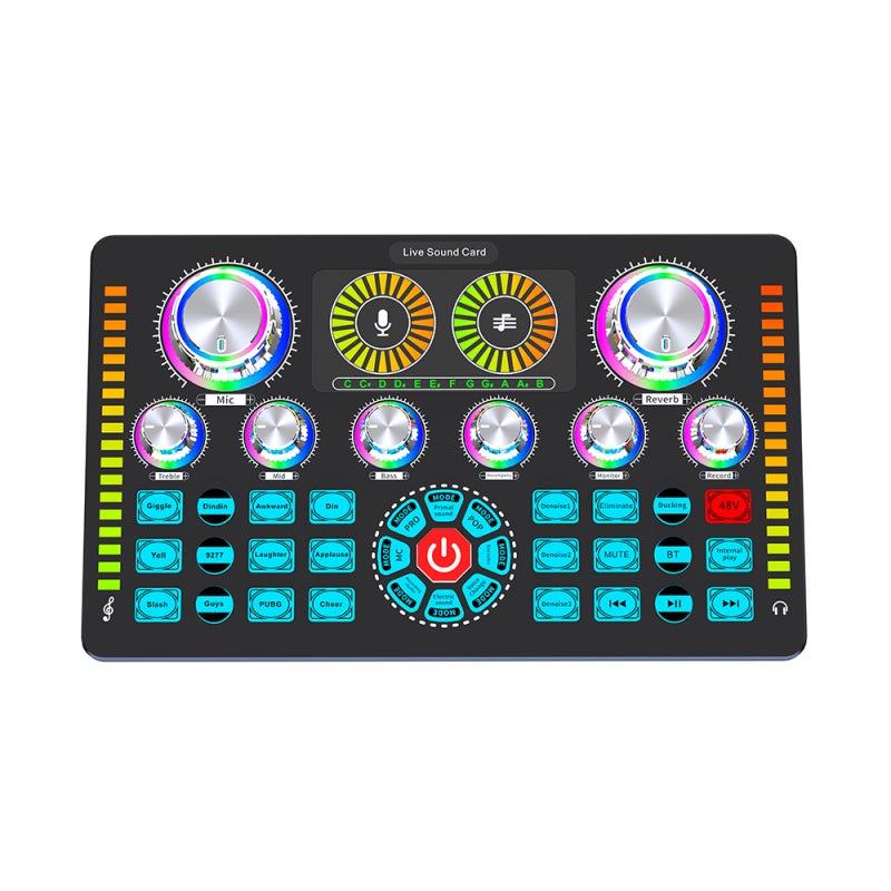 Live Sound Card: Black 1800mAh Rechargeable Battery - Built-In DSP Chip Soundboard for Live Streamers, Singers and DJs - Image 1