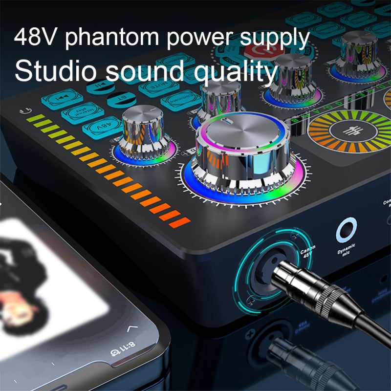 Live Sound Card: Black 1800mAh Rechargeable Battery - Built-In DSP Chip Soundboard for Live Streamers, Singers and DJs - Image 3