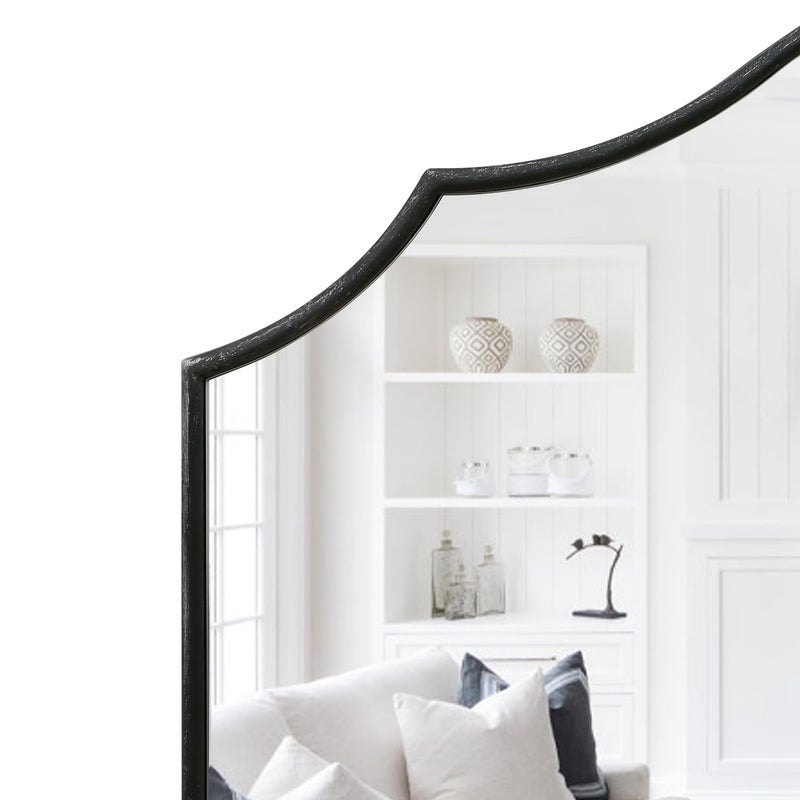 Besdomus Scalloped Arched Mirror for Mantel: 35"x26" Black Modern Wooden Wall Mirror - Minimalist Decorative Dresser Mirrors for Vanity/Bathroom/Bedroom/Fireplace/Living Room/Entryway - Image 5