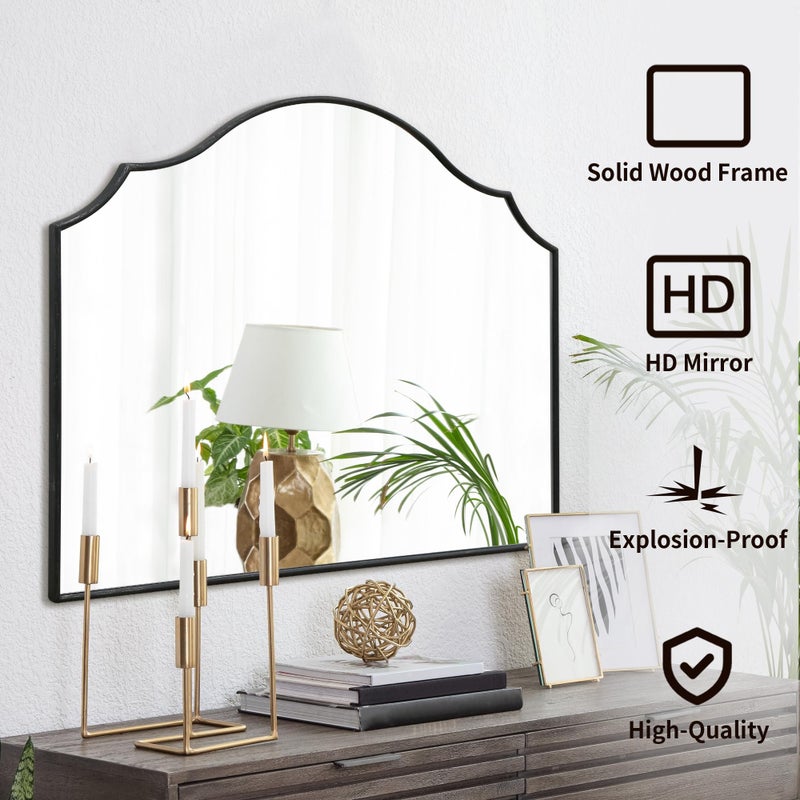 Besdomus Scalloped Arched Mirror for Mantel: 35"x26" Black Modern Wooden Wall Mirror - Minimalist Decorative Dresser Mirrors for Vanity/Bathroom/Bedroom/Fireplace/Living Room/Entryway - Image 2