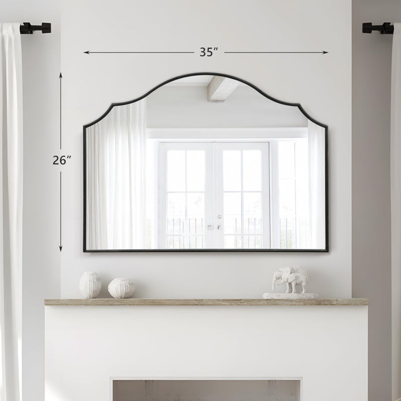 Besdomus Scalloped Arched Mirror for Mantel: 35"x26" Black Modern Wooden Wall Mirror - Minimalist Decorative Dresser Mirrors for Vanity/Bathroom/Bedroom/Fireplace/Living Room/Entryway - Image 4