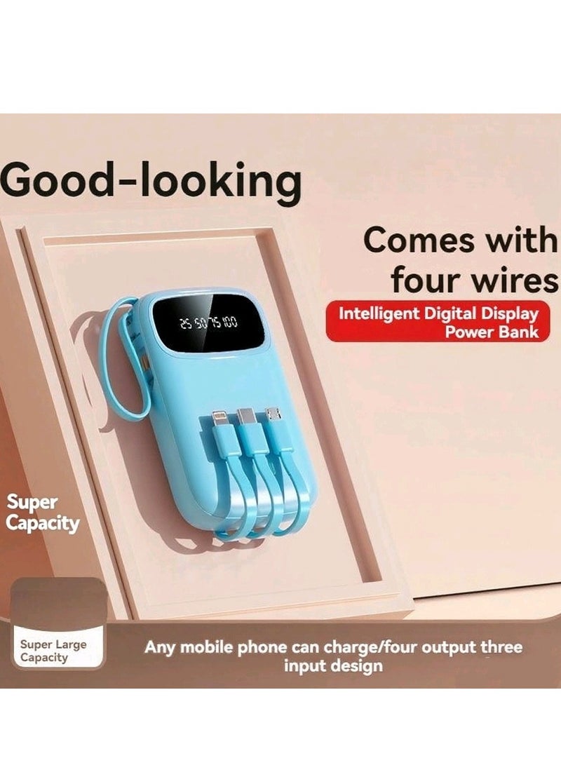 New Digital Display Large Capacity 20000 Mah Power Bank With Built-in Charging Cable Mini Power Bank (Blue)  - Image 1