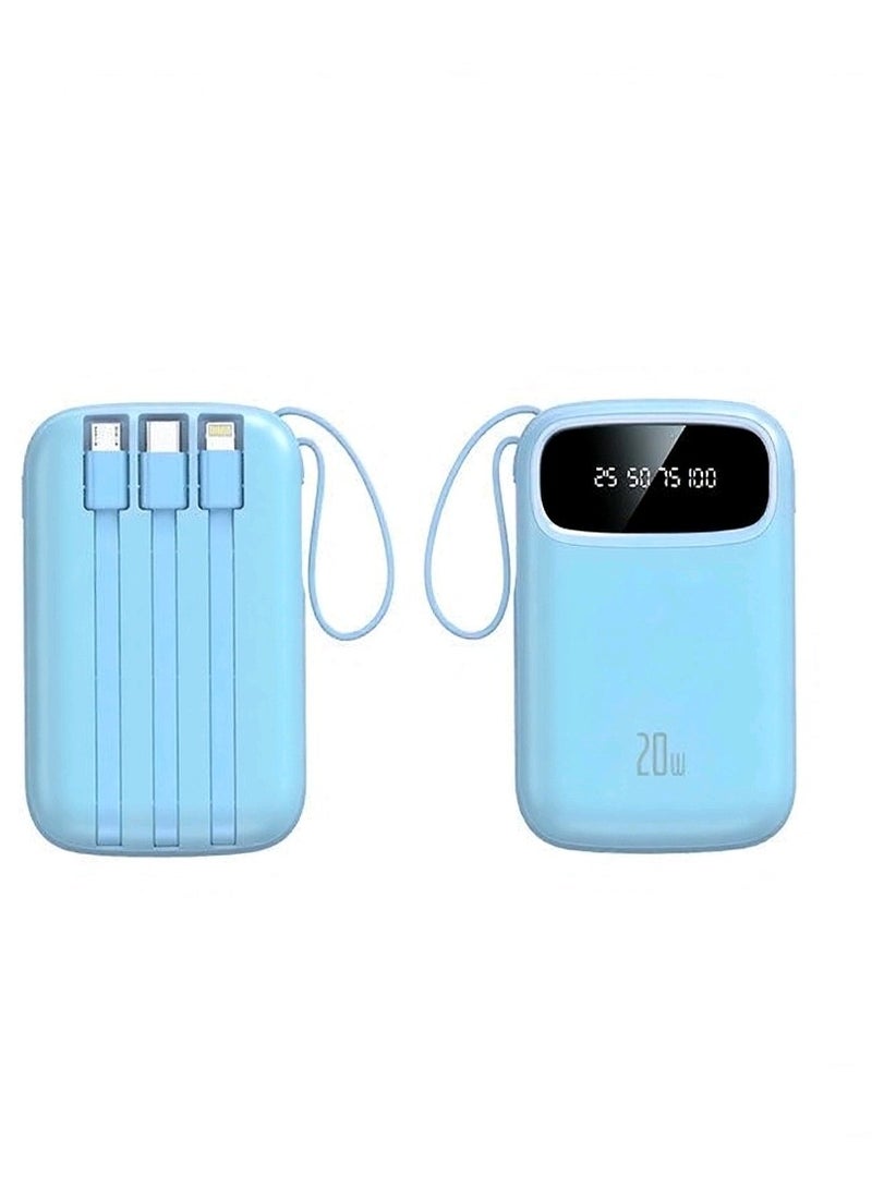 New Digital Display Large Capacity 20000 Mah Power Bank With Built-in Charging Cable Mini Power Bank (Blue)  - Image 4