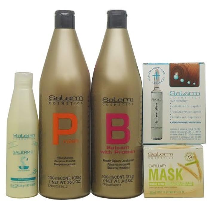 Salerm Combination Set I(protein Shampoo36oz,balsam Condititoner 36oz,wheat Germ 200ml,silk Protein 8.6oz, Revtalizer Contains 4 Phials of 13ml by Salerm