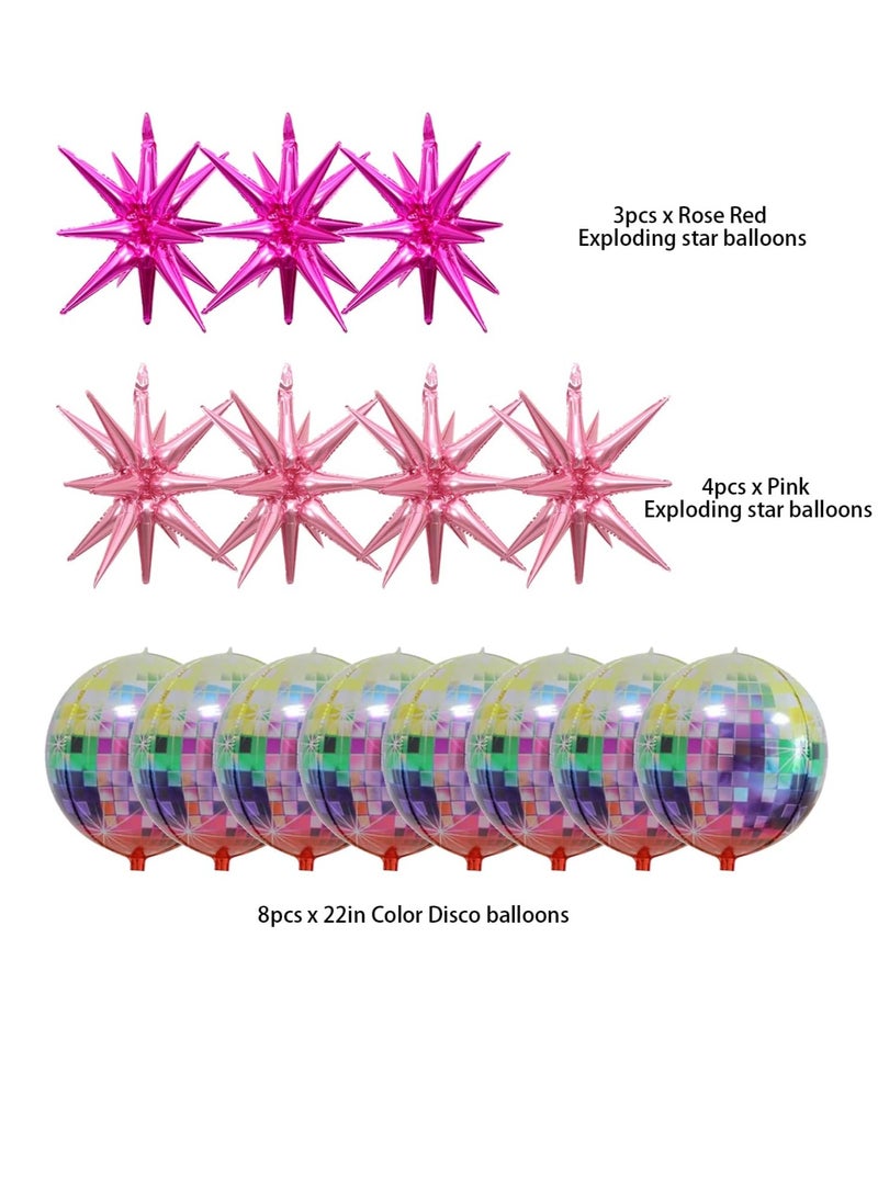 15 Pcs Pink Disco Ball Balloons, Huge Pink Explosion Star Aluminum Foil Balloons for Birthday, Bachelorette Party, 70s 80s 90s Theme Disco Party Decorations Supplies Birthday Decorations - Image 2