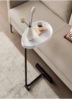 OHAHO Side Table for Sofa C-Shaped End Table Couch Table with Metal Frame Small TV Tray Table for Living Room Bedroom White  - Image 1