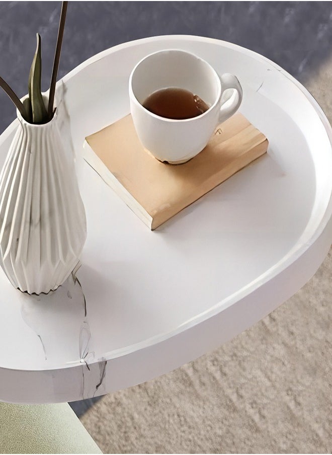 OHAHO - Side Table for Sofa C-Shaped End Table Couch Table with Metal Frame Small TV Tray Table for Living Room Bedroom White - Image 1